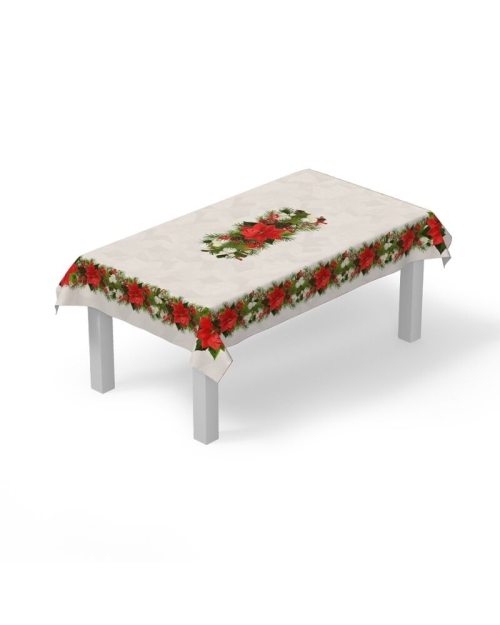 Fata de masa Craciun din satin imprimat Poinsettia CMD3592 - Img 2