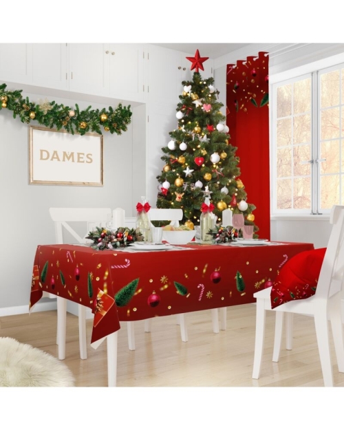 Fata de masa Craciun rosie din satin imprimata Decoratiuni CMD3601 - Img 1