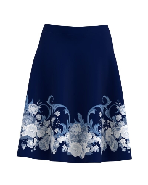 Fusta clos bleumarin imprimata cu model floral CMD3166