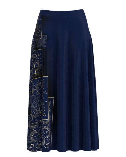 Fusta clos bleumarin imprimata cu model floral CMD3481