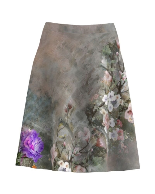 Fusta clos gri imprimata cu model floral CMD3436