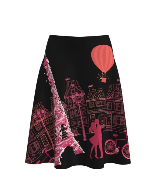 Fustă cloș imprimată digital Paris Black A817-I10