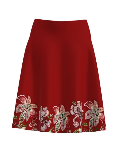 Fusta clos rosu caramiziu imprimata cu model floral CMD1931