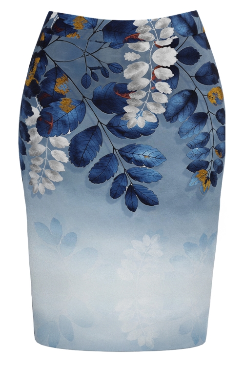 Fusta conica bleu imprimata cu model floral