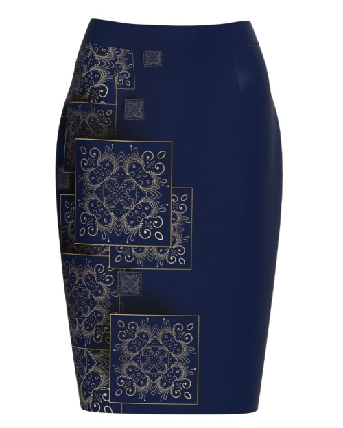 Fusta conica bleumarin imprimata cu model Floral CMD3025