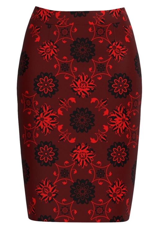 Fusta conica bordo imprimata cu model traditional floral