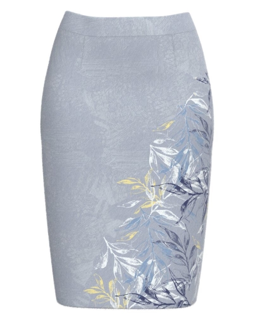 Fusta conica groasa in nuante de gri bleu imprimata cu model floral CMD3261
