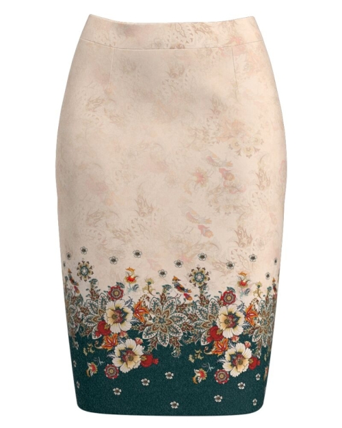 Fusta conica groasa ivory imprimata cu model floral CMD3271