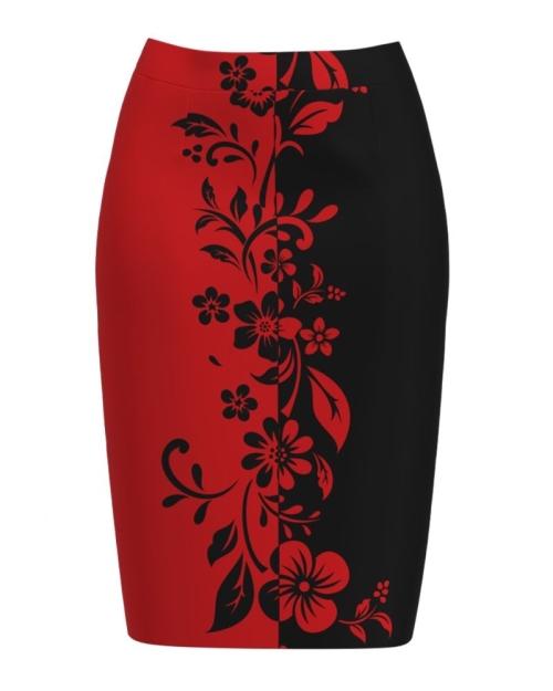 Fusta conica in doua culori imprimata cu model floral CMD2504