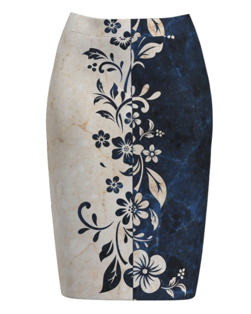 Fusta conica in doua culori imrimata cu model floral CMD2670