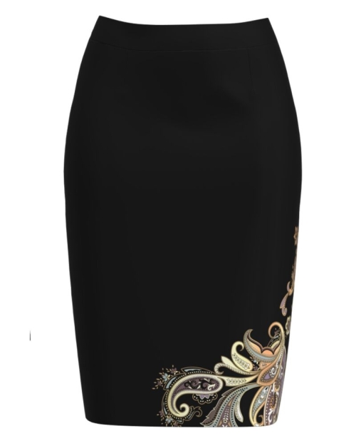 Fusta conica neagra imprimata cu model floral CMD2535
