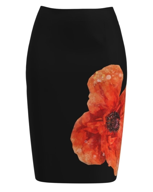 Fusta conica neagra imprimata cu model floral CMD3590