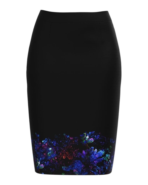 Fusta conica neagra imprimata cu model floral CMD824