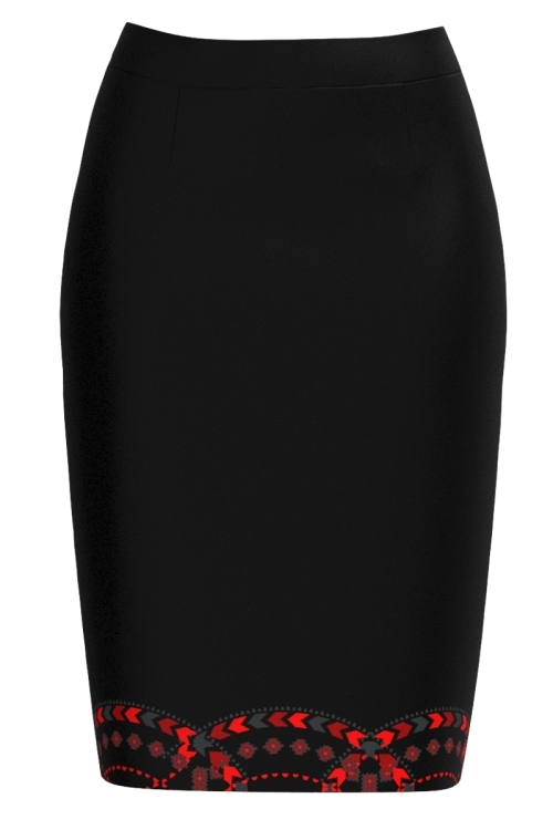 Fusta conica neagra imprimata cu model traditional