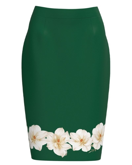 Fusta conica verde imprimata cu model floral CMD3298