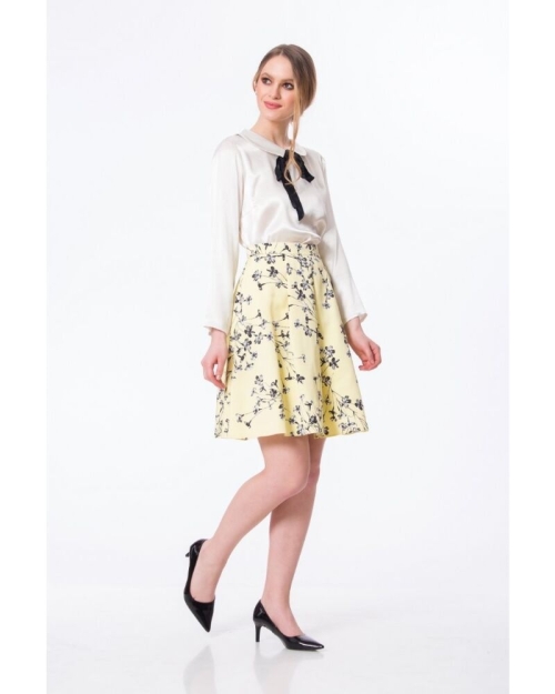 Fusta galbena casual cu plii M692 - Img 3