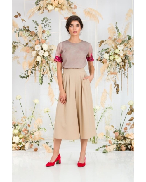 Fusta pantalon bej cu buzunare CMD1539 - Img 2