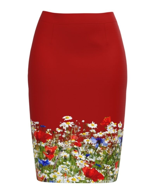 Fusta rosie imprimata cu model floral CMD695 - Img 1