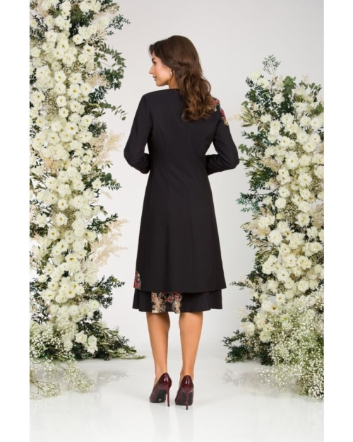 Jacheta de dama lunga neagra imprimata cu model floral - Img 5