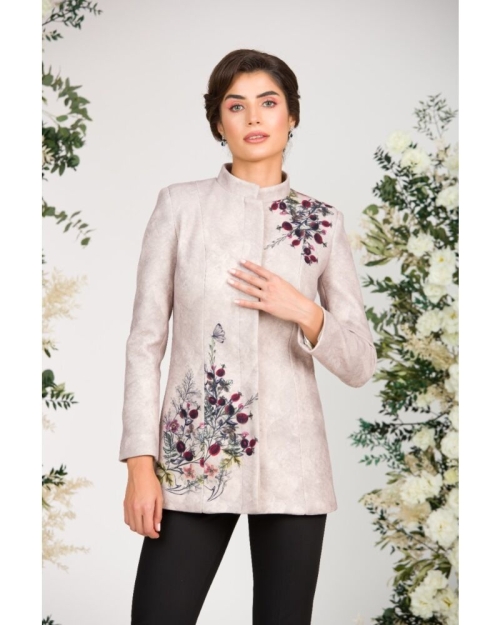 Palton dama bej elegant si calduros imprimat Floral CMD1463 - Img 3