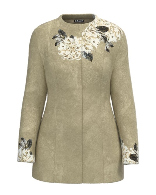 Palton dama gri elegant si calduros imprimat Floral CMD1461