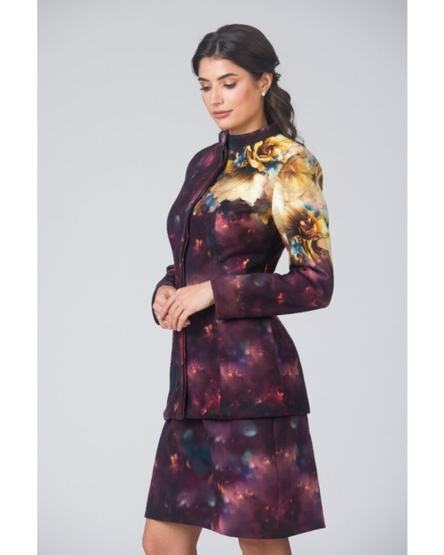 Palton dama in nuante de mov visiniu elegant si calduros imprimat Floral CMD4713 - Img 2