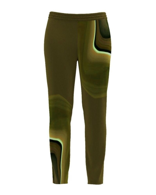 Pantaloni kaki cu imprimeu abstract din catifea cu buzunare CMD461 - Img 1