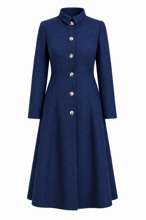 Pardesiu navy elegant din stofa fina Valeria