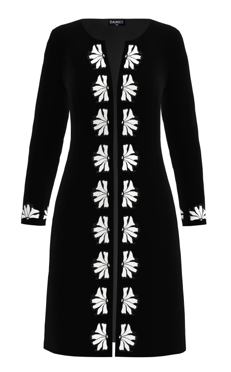 Pardesiu negru subtire imprimat floral in contrast