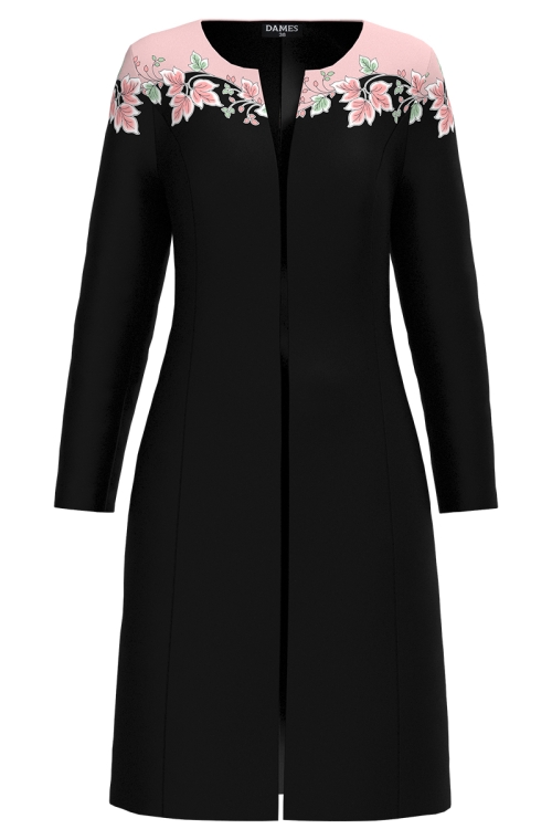 Pardesiu negru subtire imprimat floral