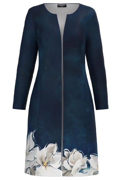 Pardesiu subtire bleumarin in degrade imprimat Floral AW24