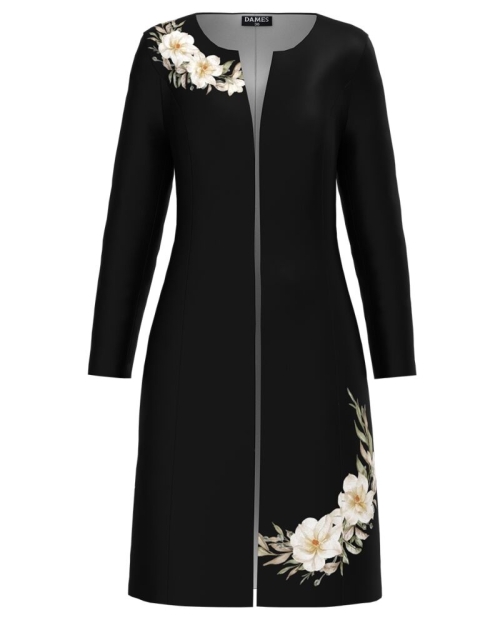 Pardesiu subtire negru imprimat cu model floral CMD4210