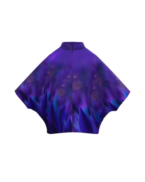 Poncho elegant din stofa albastru violet imprimat cu model abstract CMD3524 - Img 1