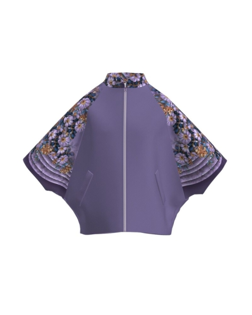 Poncho elegant din stofa violet imprimat cu model floral CMD3568 - Img 1