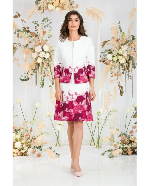 Rochie alba casual cu maneca scurta imprimata Trandafiri CMD743 - Img 9