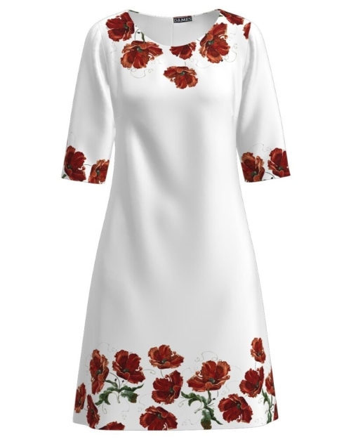 Rochie alba casual imprimata cu model floral maci CMD3226 Stoc