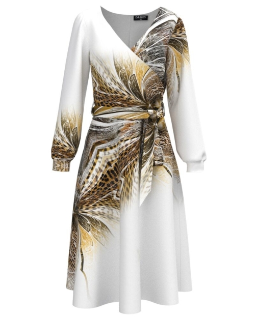 Rochie alba eleganta cu maneca lunga imprimata animal print CMD1482
