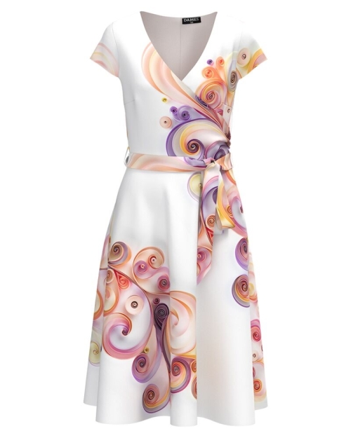 Rochie alba eleganta de vara cu maneca scurta imprimata Pastel CMD4361 - Img 1