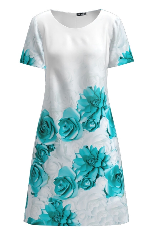 Rochie alba evazata imprimata cu model floral CMD2806 - Img 2