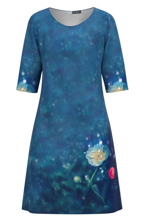 Rochie albastra casual cu imprimeu Floral CMD2085 - Img 2