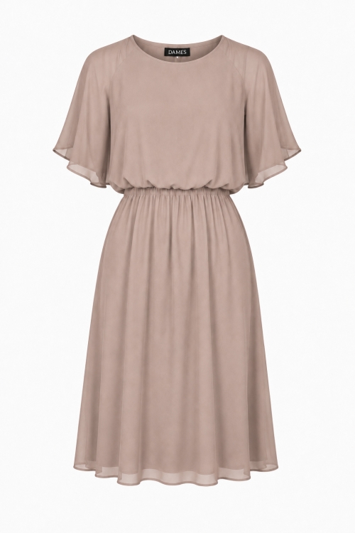 Rochie bej din voal cu maneca scurta