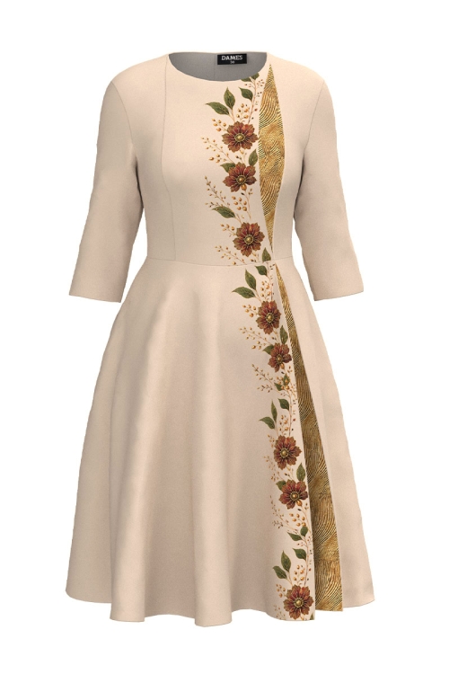 Rochie bej eleganta clos cu sectiune in contrast Taina Florilor
