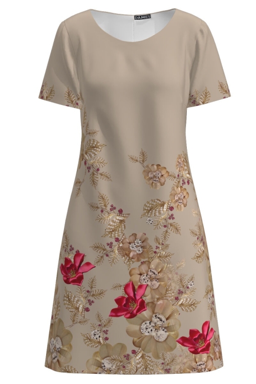 Rochie bej evazata imprimata cu model Floral CMD2647 - Img 2