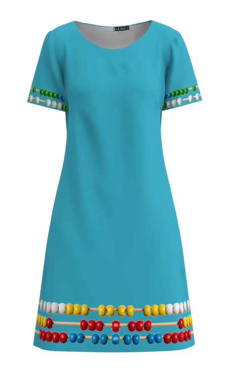 Rochie bleu casual de vara cu maneca scurta imprimata numaratoare