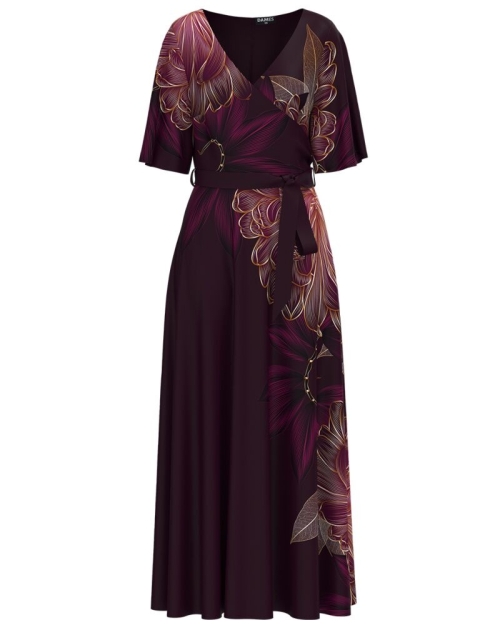 Rochie bordo lunga eleganta de seara imprimata cu model Floral CMD4138