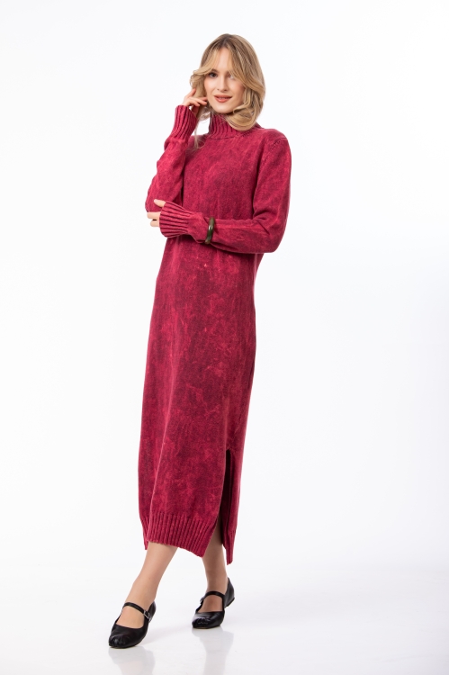 Rochie burgundy tricotata din bumbac - Img 2