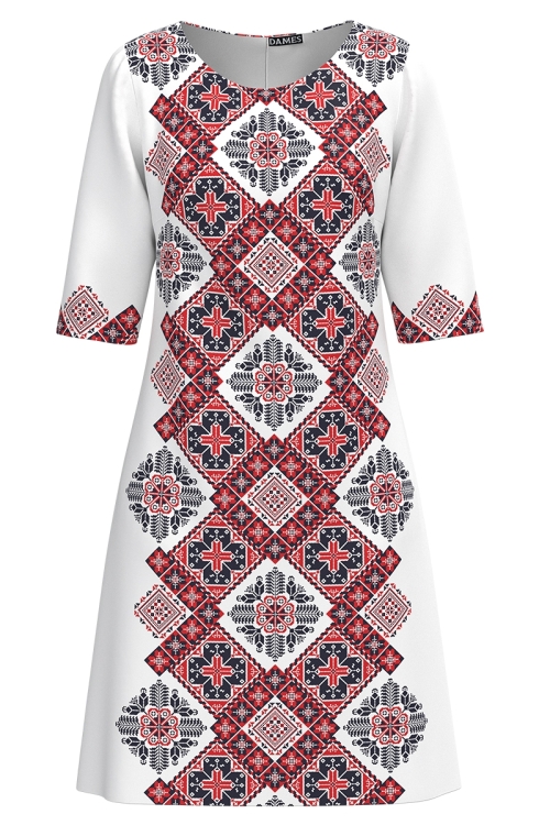 Rochie casual alba imprimata cu model traditional SS25 Stoc