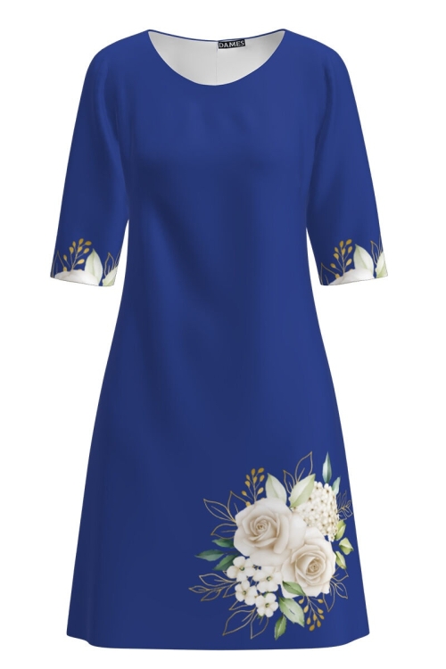 Rochie casual albastra imprimata cu model floral CMD1983 - Img 2