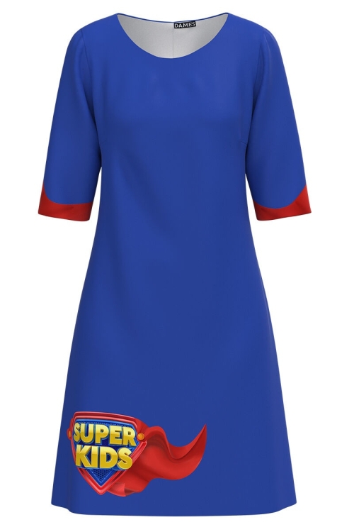 Rochie casual albastra imprimata Super eroi CMD3131 - Img 2