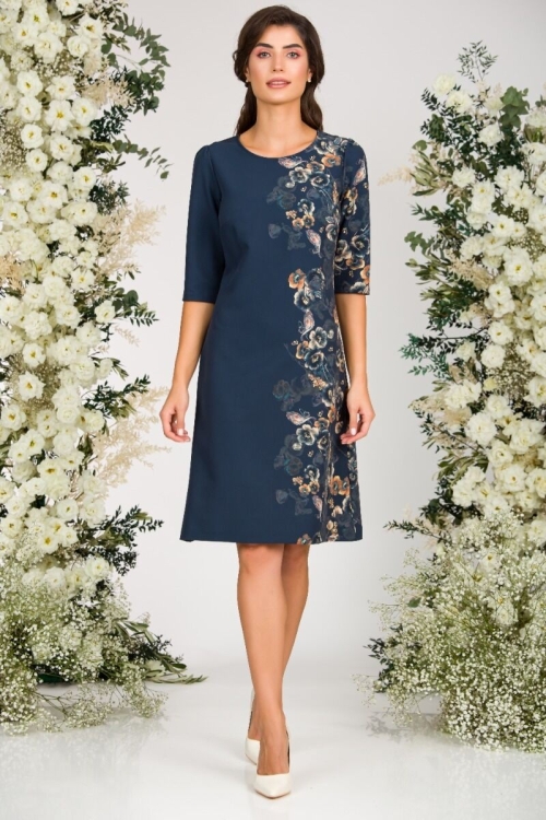 Rochie casual antracit cu maneca imprimata cu model floral CMD2453 - Img 8